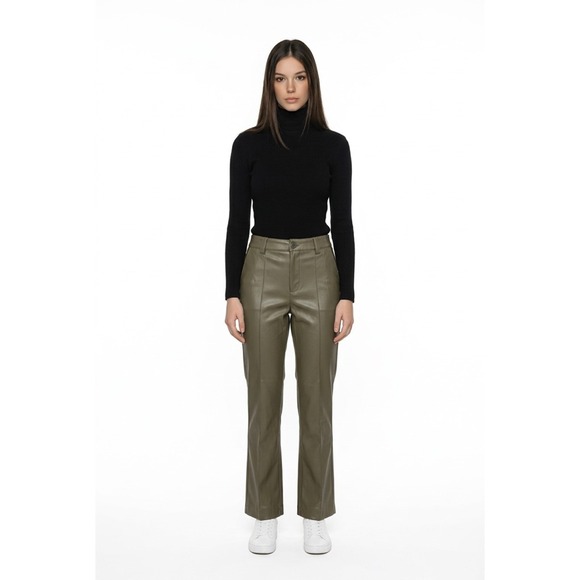 Zara Pants - Women's ZARA Olive Faux Leather Trousers XS Sleek Modern Edgy Minimalist Urban